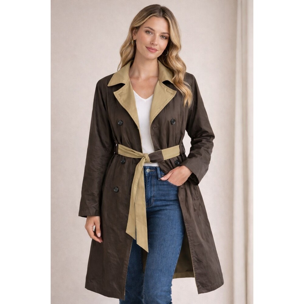 ZARA New Reversible Trench Coat Brown Khaki SMALL Belted Double Breasted Women's